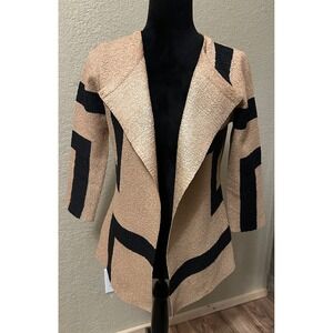 Berek Women Tan Black Geometric Textured Open Front Cardigan Jacket PXS